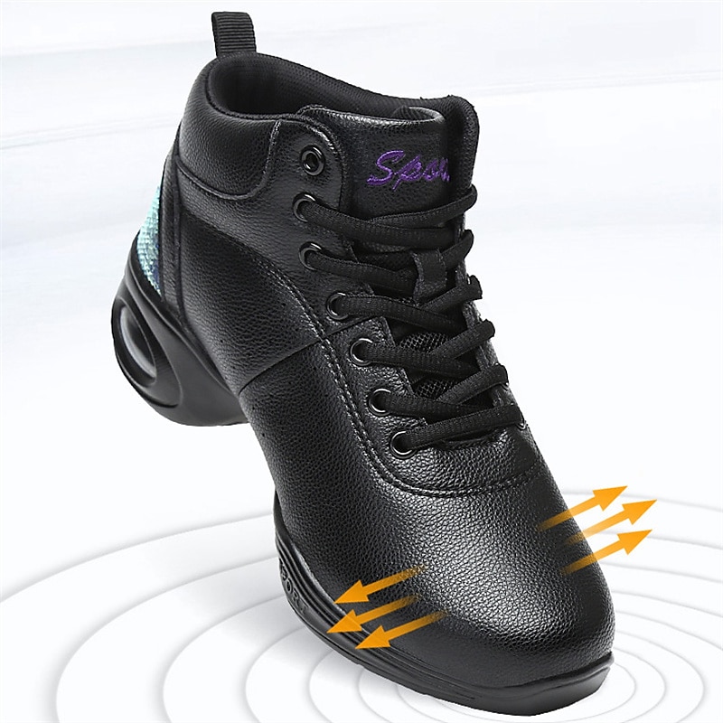 Femme Chaussures de Jazz Baskets de Danse Danse en ligne Utilisation Entraînement Soirée Manteaux en similicuir Plus doux Professionnel Deli-pointes Talon épais Bout rond Lacet Adolescent Adulte Noir de 2025 ? $54.99 –P6