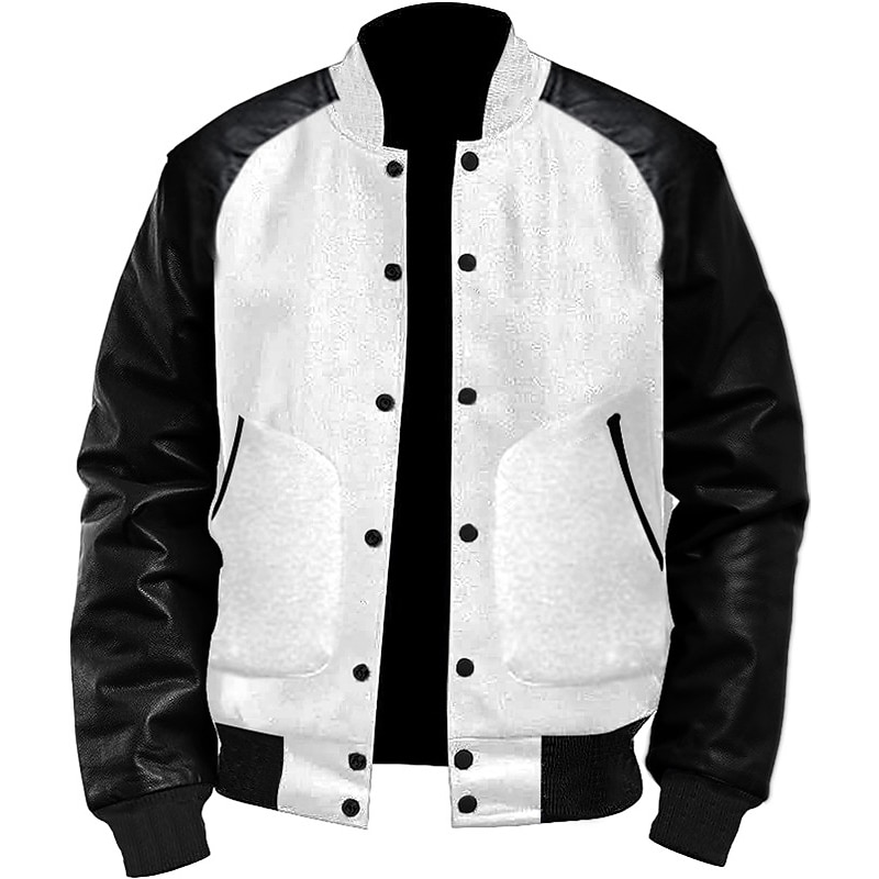 Herren übergangsjacke Collegejacke Alltagskleidung Lederärmel Frühling & Herbst Einfach Streetwear Stehkragen Kurz Schwarz Weiß Hellgrau Dunkelgray Jacken 2025 - $27.99 –P4
