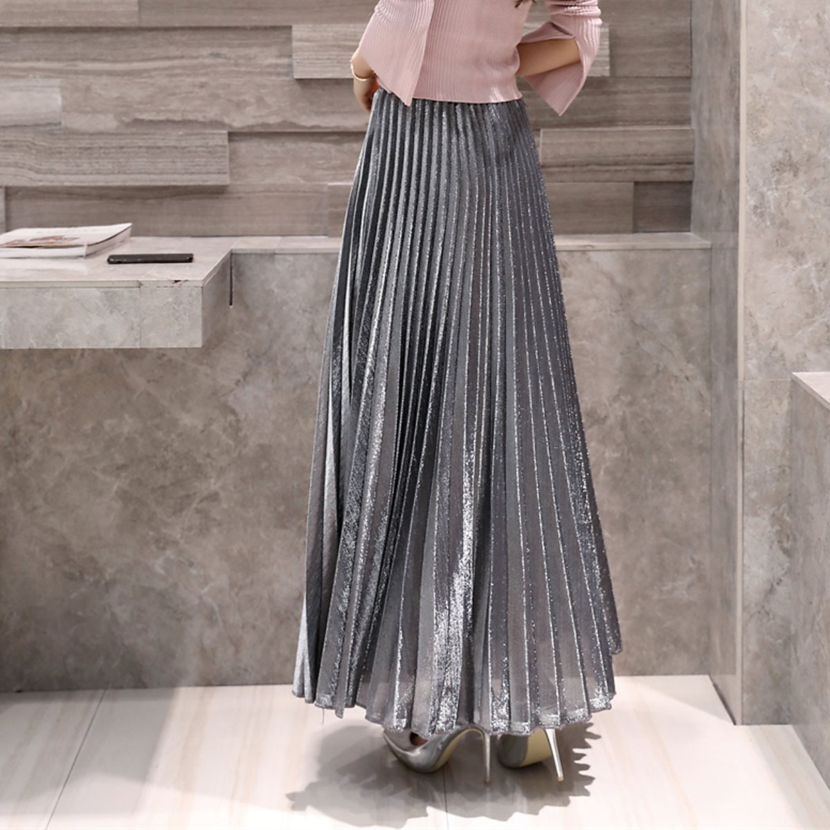 Pentru femei Fustă Linie A Leagăn Fusta lunga Elegant Modă Maxi Talie Înaltă Fuste Mată Plisată Stradă Zilnic Argintiu Roșu Vin Negru Auriu Iarnă Amestec Bumbac Catifea 2025 - $31.99 –P13