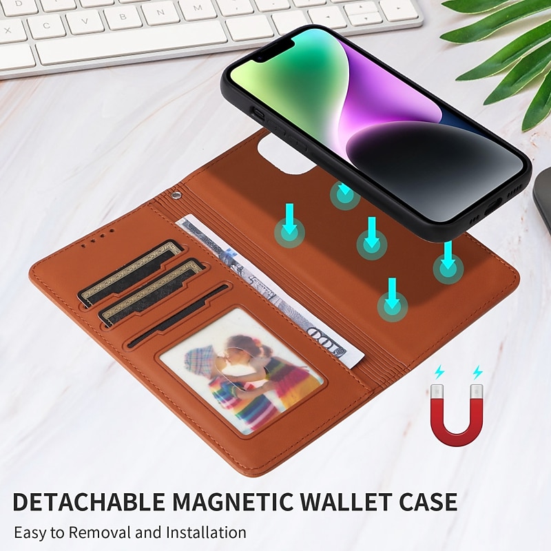 Phone Case For iPhone 17 Pro Max 17 Air 16 15 14 Pro Max Plus 13 12 11 Pro Max Mini Magnetic Adsorption Wallet Case with Stand Holder Magnetic Full Body Protective Solid Color TPU PU Leather 2025 - $16.99 –P8