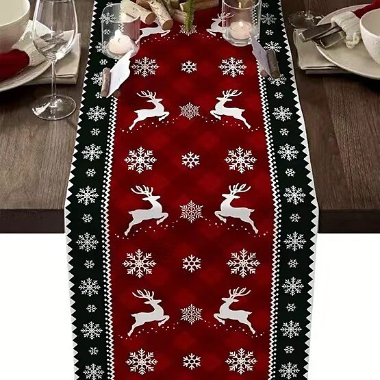 corredor de mesa vermelho, decoração de mesa sazonal em estilo fazenda de férias de inverno de 2025 por $2.49 –P16