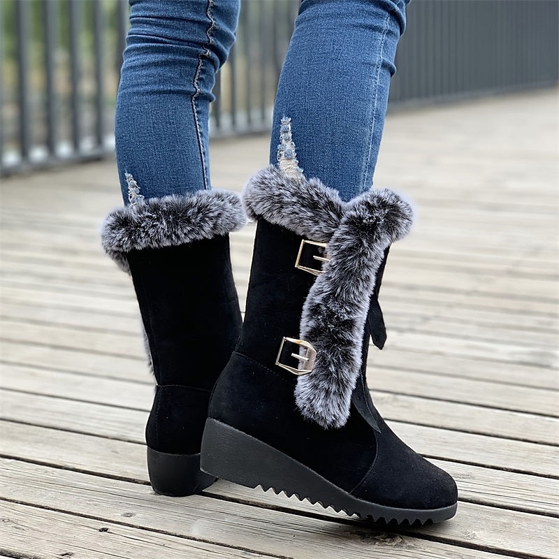 Femme Bottes Bottes de neige Chaussures en daim Bottes d'hiver Extérieur Couleur unie Doublé en Polaire Bottes mi-mollet Boucle Hauteur de semelle compensée Bout rond Rétro Vintage Pluche Classique de 2025 ? $42.99 –P6