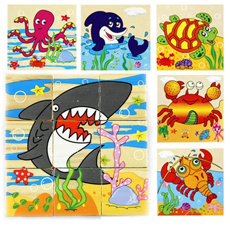 puzzle 3d din lemn pentru cadouri de aniversare pentru copii jucării puzzle pentru grădiniță bloc de construcție 3d din lemn pictură pe șase fețe 2025 - $23.99 –P11