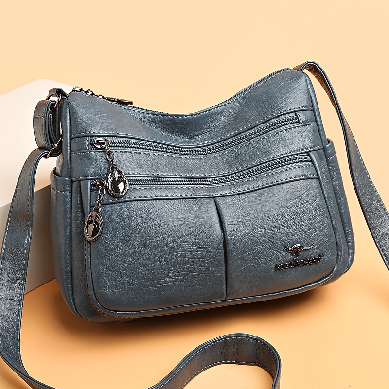 női műbőr crossbody táska - több zsebes vállas kézitáska cipzárral a mindennapi alkalmi használatra 2025 - $24.99 –P6