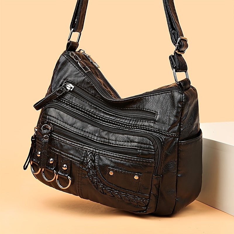 dámská vintage crossbody kabelka z umělé kůže s mnoha kapsami na zip – ležérní kabelka přes rameno pro každodenní nošení 2025 - $19.99 –P7