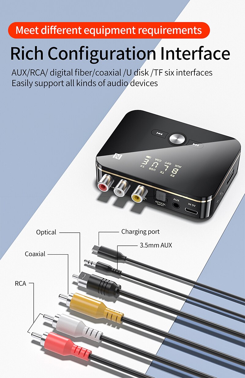 2в1 Bluetooth 5.0 приемник-передатчик FM стерео aux 3,5 мм разъем RCA оптический вызов громкой связи NFC беспроводной Bluetooth аудиоадаптер ТВ 2025 - $47.99 –P5