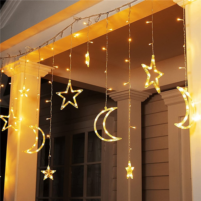 Luz de luna y estrella LED con energía solar y control remoto, iluminación navideña para vacaciones, luces LED de cadena flexibles para guirnalda, césped, patio, camping, decoración colorida, 2025 - $59.99 –P12