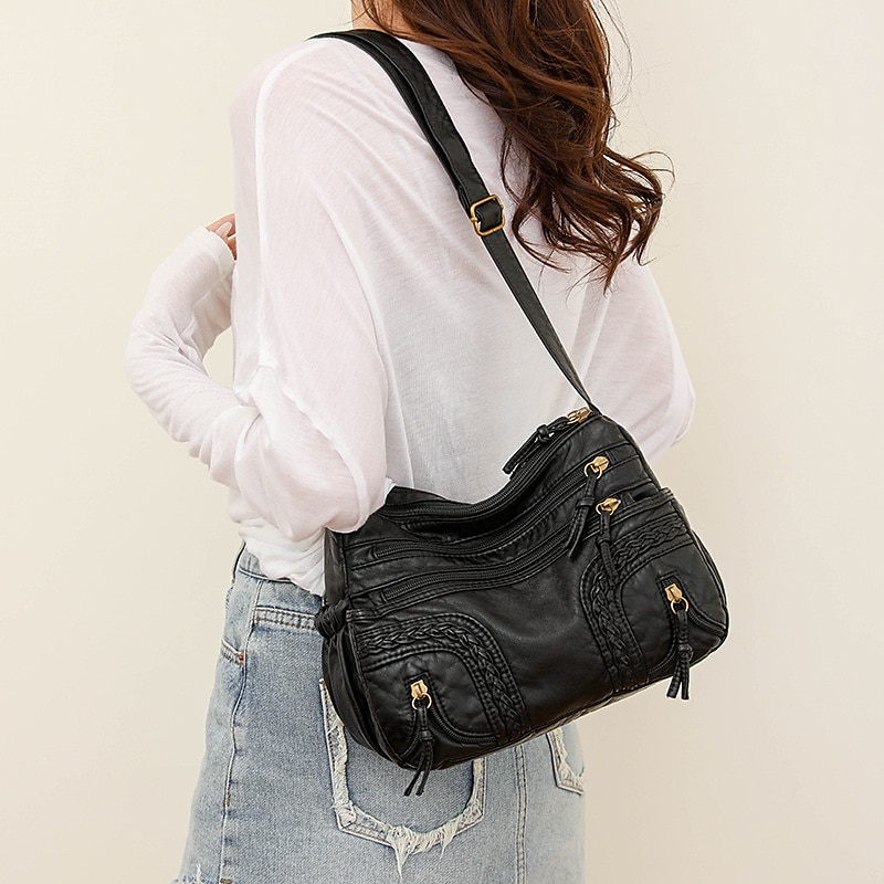 Bolso de hombro vintage de piel sintética marrón para mujer: bolso bandolera bohemio con múltiples bolsillos, elegante bolso de diario para uso informal y de viaje 2025 - $24.99 –P4
