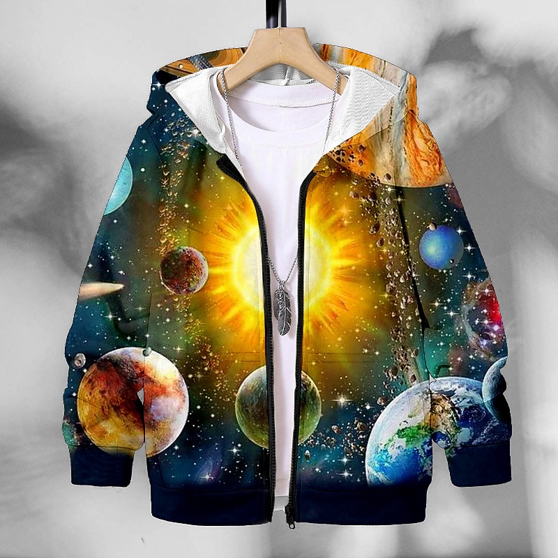 Pojkar 3D Grafisk Bokstav Huvtröja Kappa Ytterkläder Långärmad 3D-tryck Höst Vinter Mode Streetwear Häftig Polyester Barn 3-12 år Utomhus Ledigt Dagligen Normal 2025 - $18.49 –P5
