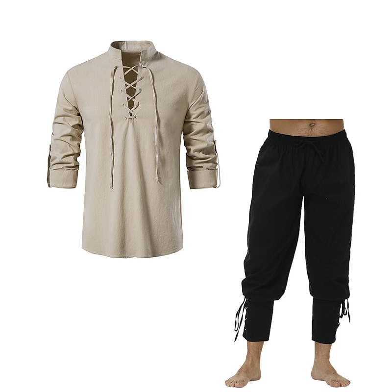 Retro Vintage Medieval Renaissance Blouse / Shirt Cosplay Costume Outfits Ren Faire Pirate Viking Crusader Men's Viking Fantasy Halloween Carnival Masquerade Casual Daily LARP Ren Faire Adults Shirt 2025 - $43.99 –P3