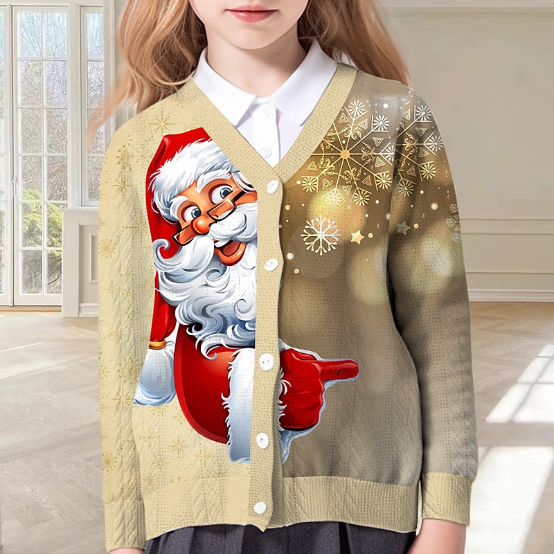 Christmas Girls' 3D Santa Claus Sweater & Cardigan Long Sleeve 3D