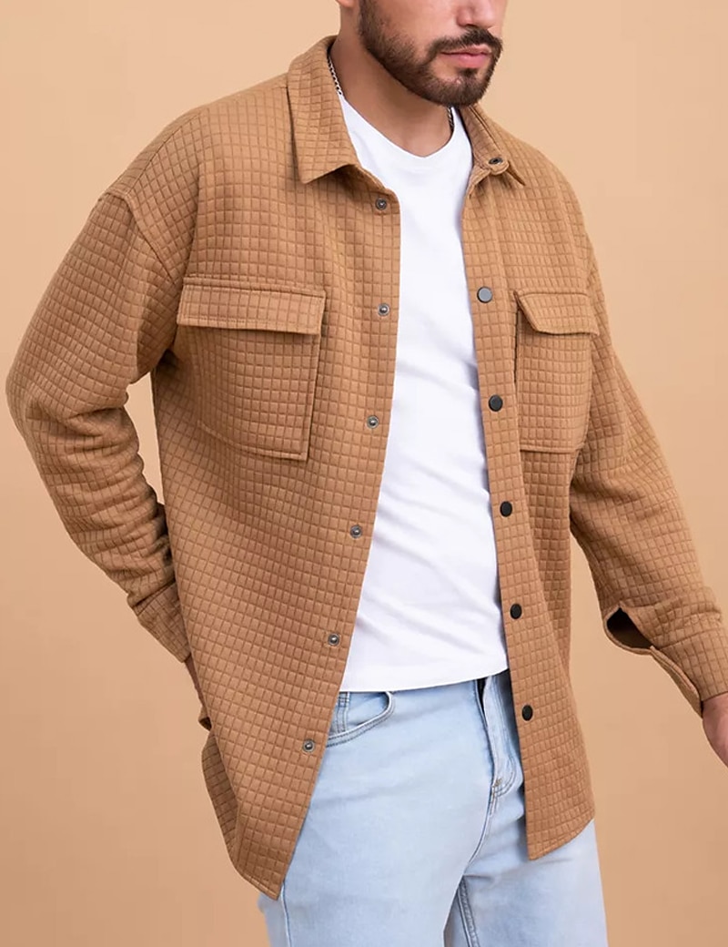 Per uomo Camicia a nido d'ape Maglia Henley a nido d'ape Giacca camicia Sopracamicia Semplice All'aperto Abbigliamento quotidiano Nero Bianco Marrone Manica Lunga Bavero Autunno & Inverno del 2025 a $36.99 –P4