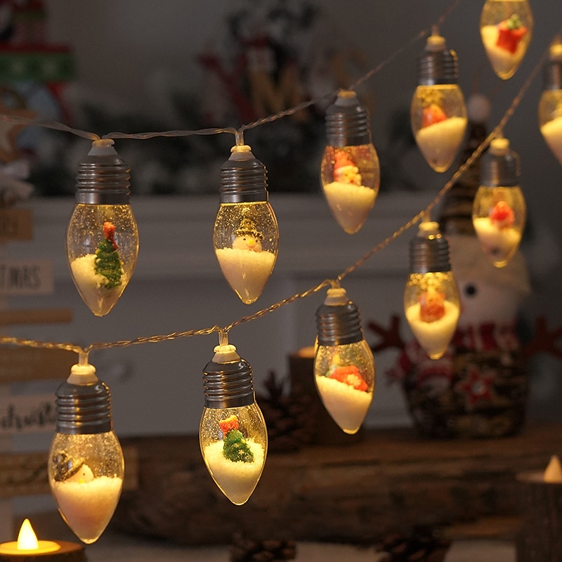 Christmas Fairy String Lights Christmas Tree Snow Bulb String Light 1.5m 10LEDs Decor Fairy Lights New Year Party Xmas Indoor Bedroom Tree Patio Decoration Garland Lights 2025 - CAD $17.99 –P2