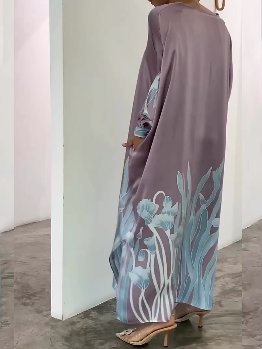 Damen schwarzes kleid Ballkleid abendkleider Taste Gespleisst V Ausschnitt Langarm Blumen Formal kleid hochzeitsgast Weiß Purpur Frühling Winter 2025 - $46.99 –P4