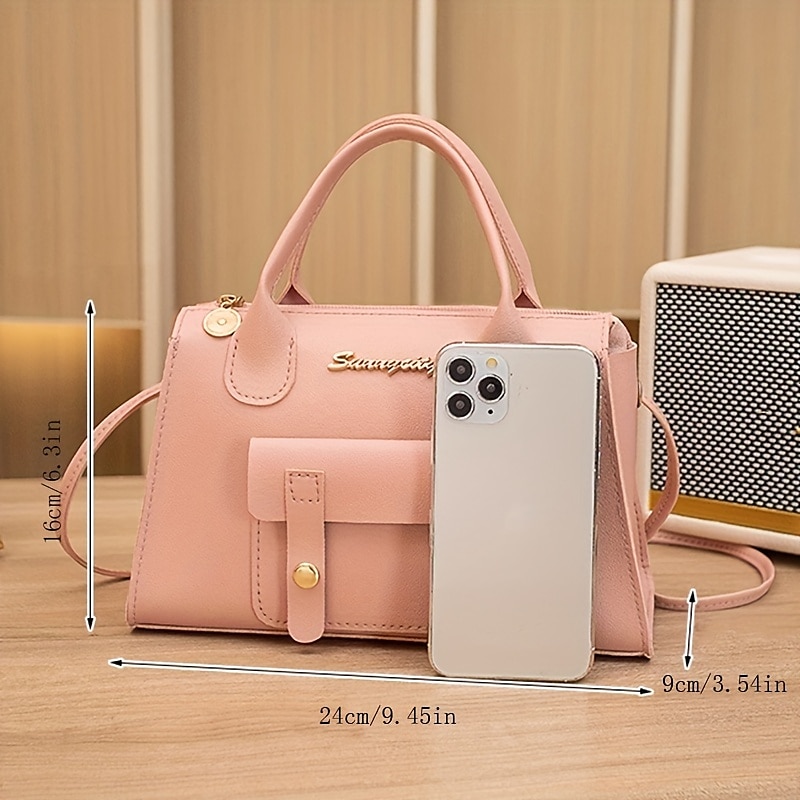 Women's White Faux Leather Handbag with Top Handle and Front Buckle Detail – Elegant Structured Satchel for Office, Travel, and Daily Use 2026 - $11.99 –P3