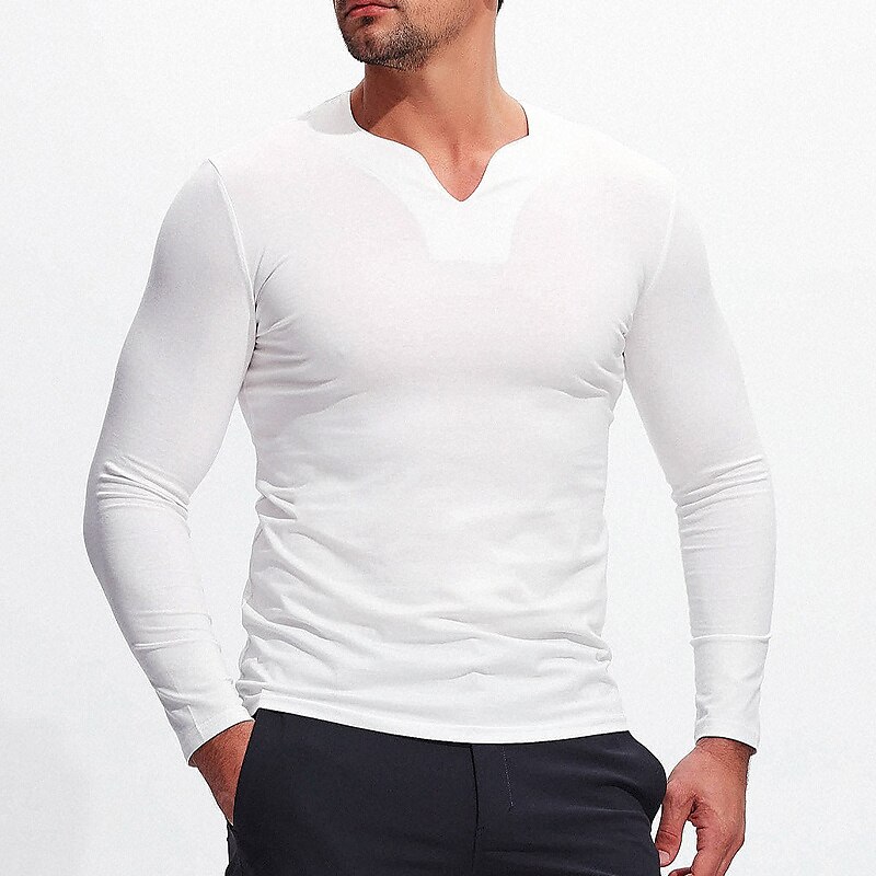 Herren T Shirt T-Shirt Langarmshirt Langarm V Ausschnitt Frühling & Herbst Einfach Mode Designer Basic Urlaub Straße Ausgehen Schwarz Weiß Marineblau Top T-Shirt für Herren 2025 - $13.49 –P2