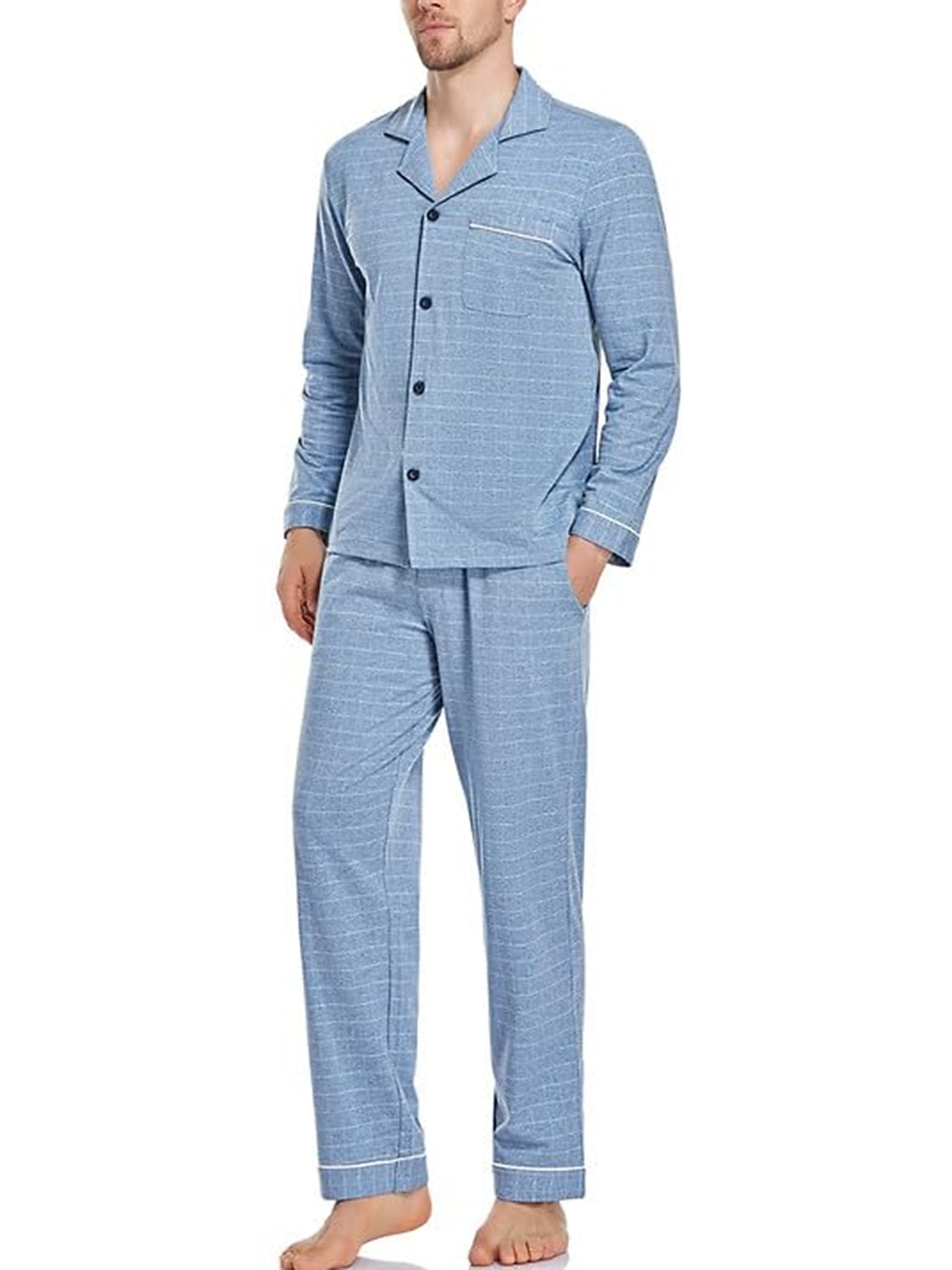 Homens Loungewear Roupa de Dormir Conjunto de Pijama Top e calça de pijama 2 Peças Xadrez à moda Casual Conforto Casa Diário Algodão Poliéster Conforto Lapela Manga Longa Camisa Social Calça Com de 2025 por $37.99 –P17
