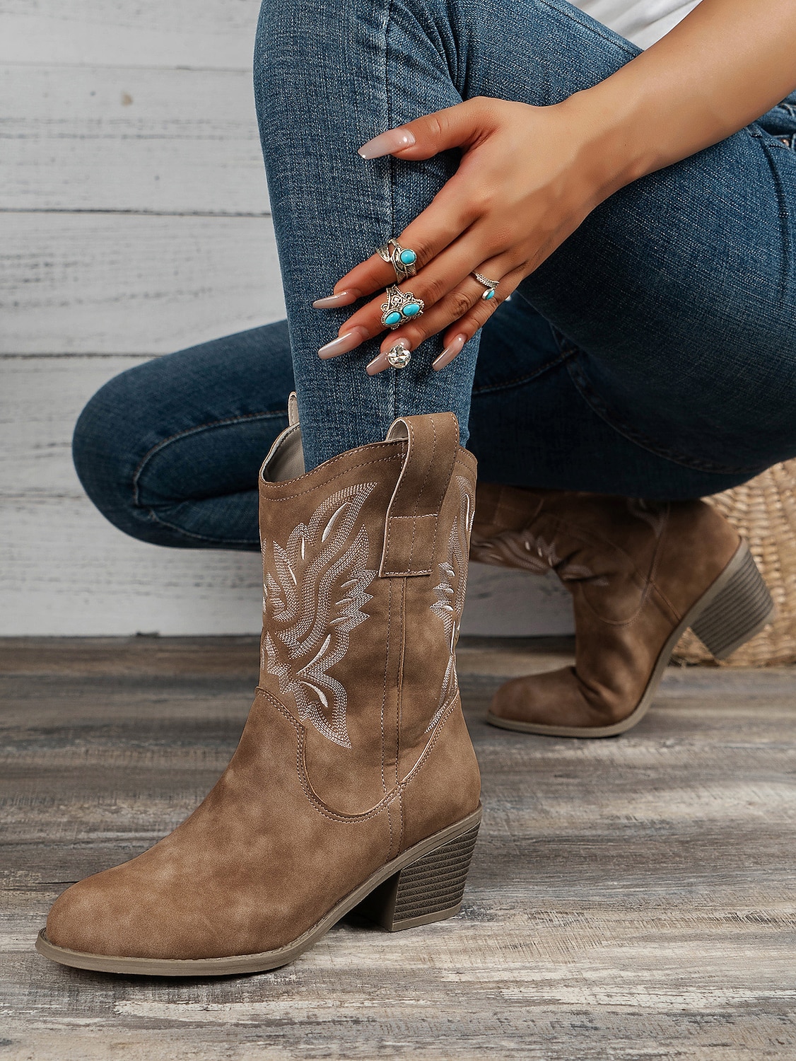 női western cowboy csizma hímzett dizájnnal - kényelmes lábszárközépig érő csizma vidéki rendezvényekre és mindennapi viseletre 2025 - $54.99 –P2