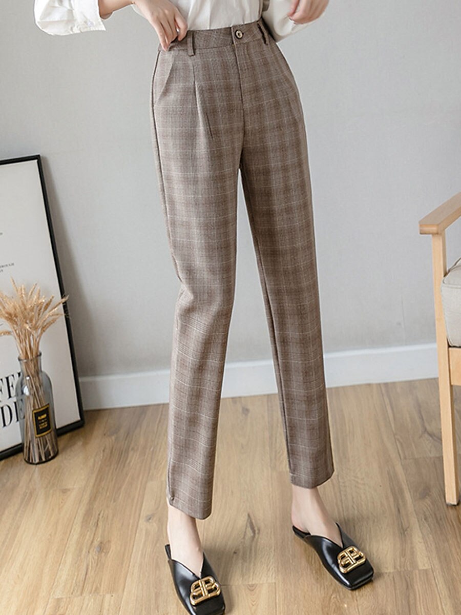 Women's Dress Pants Cropped Pants Ankle-Length Cotton Print Micro-elastic High Waist Fashion Streetwear Formal Work Grey Coffee S M Fall Winter 2023 - US $29.99 –P11