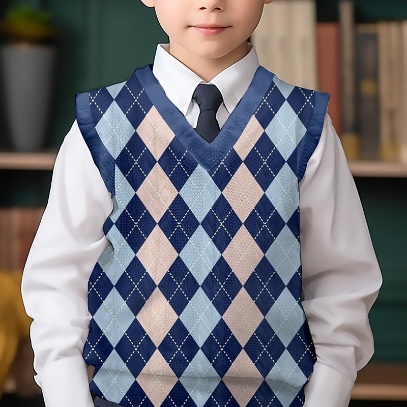 Streetwear Sweater Vest, Blue Plaid Sweater Vest