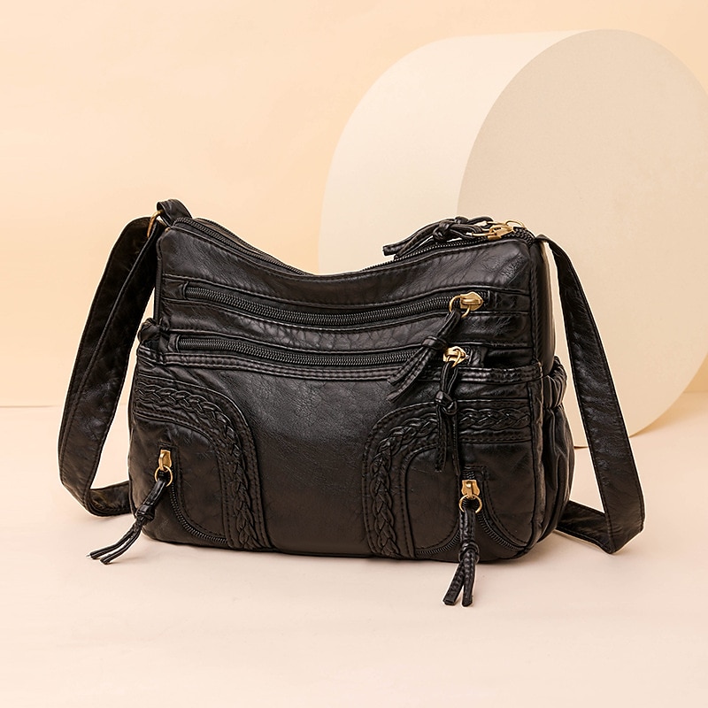 Bolso de hombro vintage de piel sintética marrón para mujer: bolso bandolera bohemio con múltiples bolsillos, elegante bolso de diario para uso informal y de viaje 2025 - $24.99 –P12