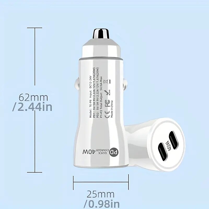 40 W Dual PD Car Charging PDPD Fast Charge 40 W Car Charger New 40 W Dual Type-C Port Charging 2025 - $15.99 –P4
