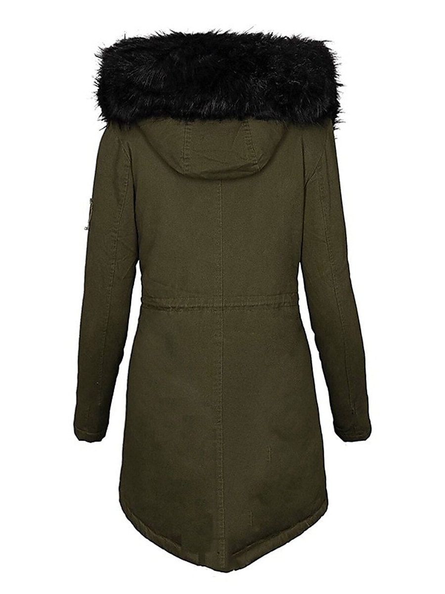 Women's Parka Fleece Puffer Jacket Winter Thicken Coat Warm Windproof Outerwear with Fur Collar Drawstring Zip up Stylish Casual Street Jacket with Pockets Long Sleeve Black Army Green Navy Blue 2024 - $58.99 –P7