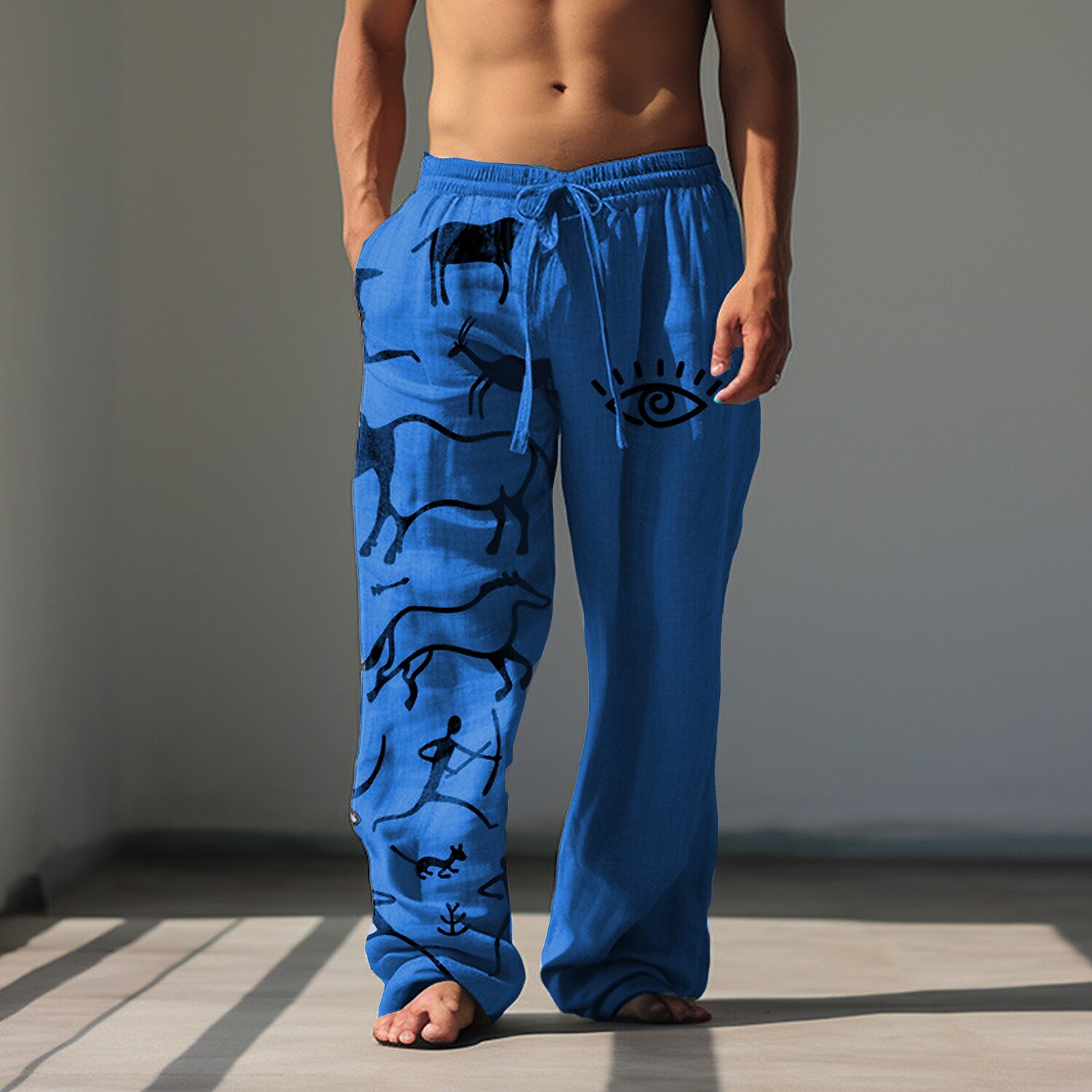 Men's Graphic Prints Linen Pants Trousers Summer Pants Mid Waist Vintage Classic Style Casual Daily Holiday Drawstring Elastic Waist 3D Print Spring & Summer 3D Print Blue Green Khaki 2025 - $28.99 –P5