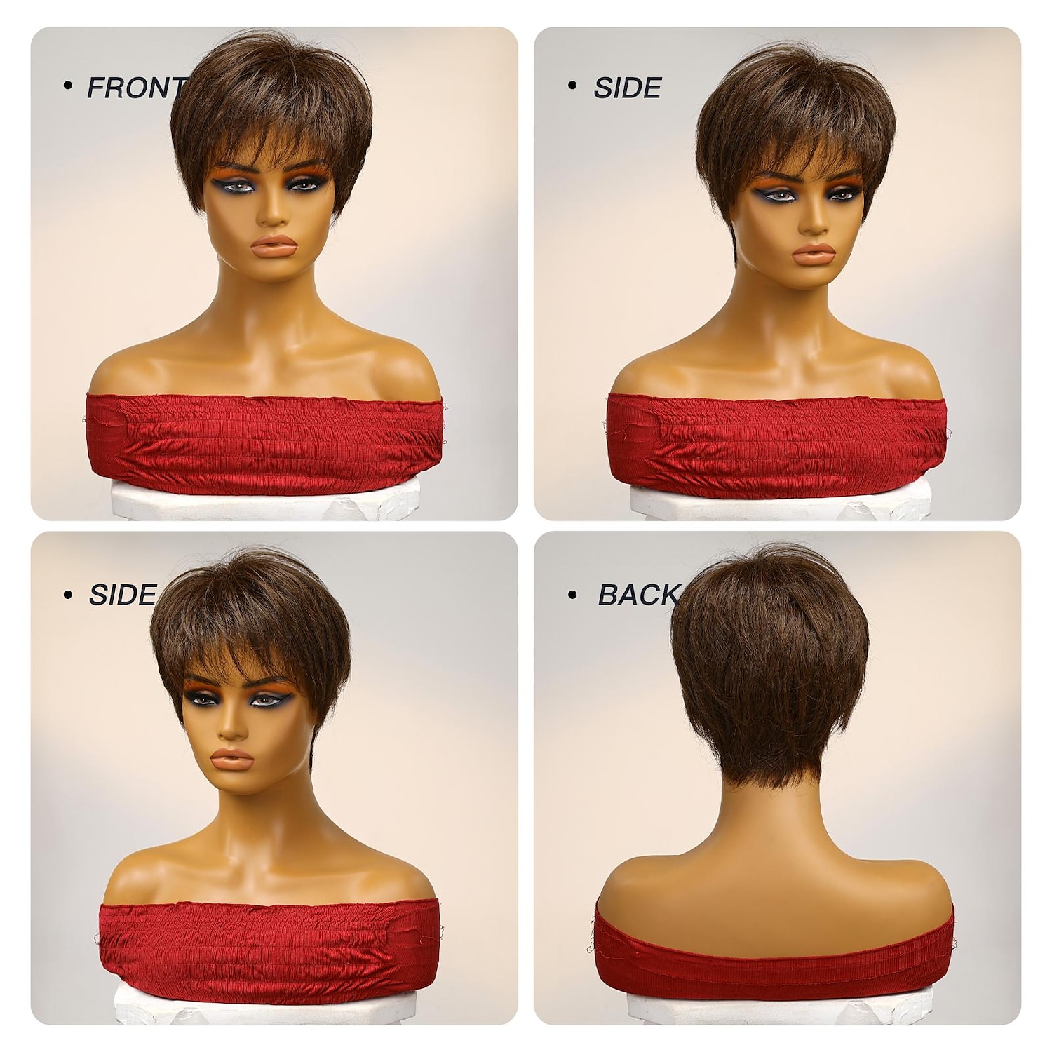 Menselijk haarmengsel Pruik Kort Natuurlijk recht Pixie-kapsel Zijdeel Gelaagd kapsel Asymmetrisch kapsel Bruin Cosplay Krultang en stijltang Natuurlijke haarlijn Zonder kap Braziliaans haar Dames 2025 - $67.99 –P9