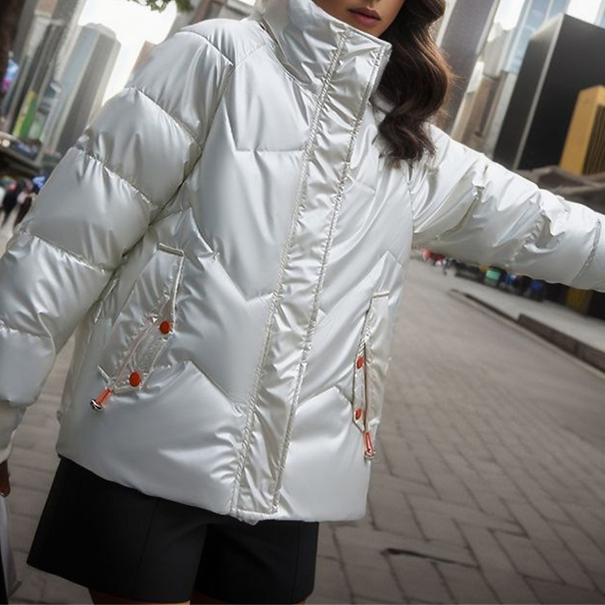 Women's Puffer Coat Qulied Jacket Winter Waterproof Parka Silver Winter Coat Windproof Warm Zip up Outerwear with Pockets Fashion Street Outerwear Long Sleeve 2024 - $41.99 –P4