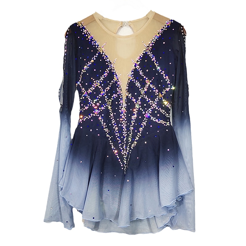 Rochie de Patinaj Artistic Pentru femei Fete Πατινάζ στο πάγο Rochii Albastru+Albastru Deschis Peteci Deschide Înapoi Plasă Spandex Strech Antrenament Profesional Competiție Ținută Patinaj Cristale 2025 - $165.99 –P7