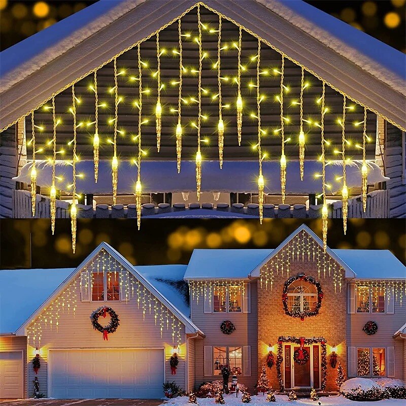 Lumière de Noël LED rideau glaçon fée guirlande lumineuse 3.5 m 96 LED flexible lumière de Noël pour cour garden party patio décor éclairage coloré ue us au royaume-uni plug de 2025 ? $22.99 –P3
