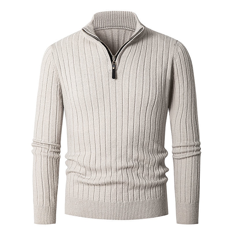 Men's Pullover Sweater Jumper Quarter Zip Pullover Sweater Jumper Ribbed Knit Regular Knit Plain Quarter Zip Modern Contemporary Work Daily Wear Clothing Apparel Fall & Winter Black White M L XL 2025 - $32.99 –P8