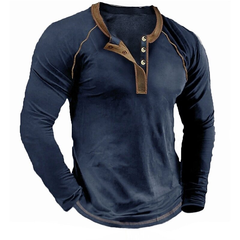 Men's T shirt Tee Henley Shirt Tee Top Long Sleeve Shirt Color Block Henley Street Vacation Long Sleeve Patchwork Clothing Apparel Vintage Designer Basic 2025 - $20.99 –P1
