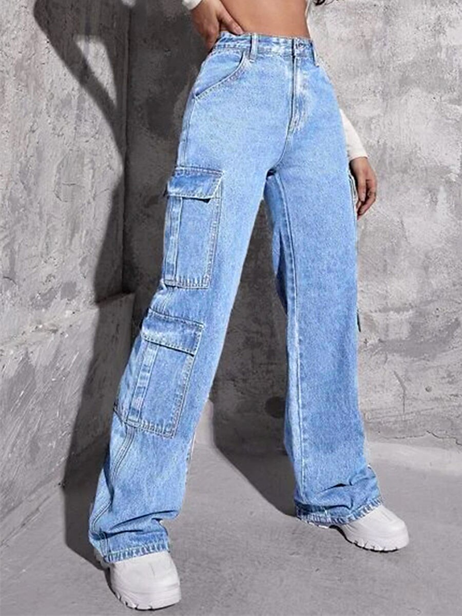 Women's Jeans Cargo Pants Pants Trousers Full Length Fashion Streetwear Street Daily Deep Blue LightBlue XS S Summer Spring 2023 - US $34.99 –P9