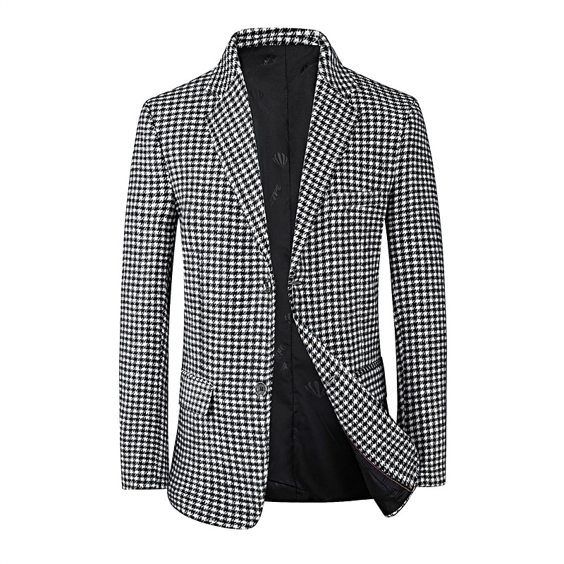 Men's Cocktail Attire Blazer Business Formal Evening Wedding Party Fashion Casual Spring &  Fall Polyester Plaid / Check Geometic Button Pocket Casual / Daily Single Breasted Blazer White Camel Beige 2025 - $66.99 –P1