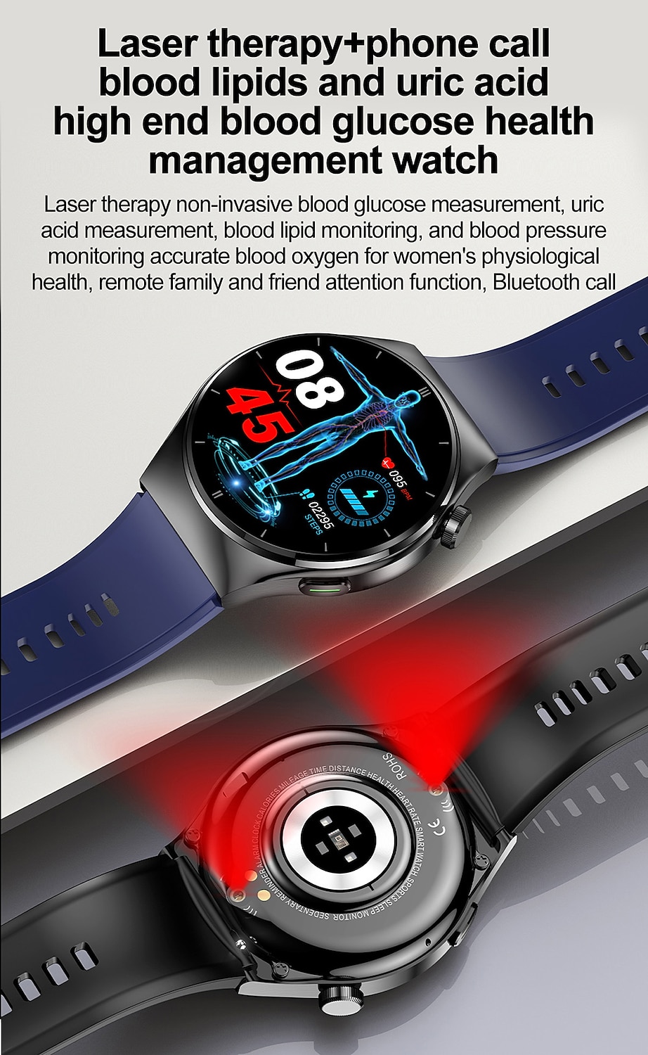 2025年 imosi f320 レーザー理学療法血糖スマートヘルスウォッチフィットネスランニングウォッチ Bluetooth 温度監視歩数計 Android ios と互換性女性男性 ip67 防水 コレクション – $94.79 –P1