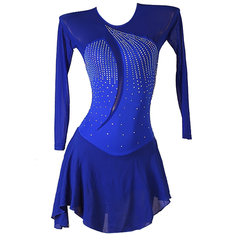 Rochie de Patinaj Artistic Pentru femei Fete Πατινάζ στο πάγο Rochii Negru Bleumarin Peteci Deschide Înapoi Plasă Înaltă Elasticitate Antrenament Competiție Ținută Patinaj Clasic Manșon Lung Patinaj 2025 - $112.99 –P7