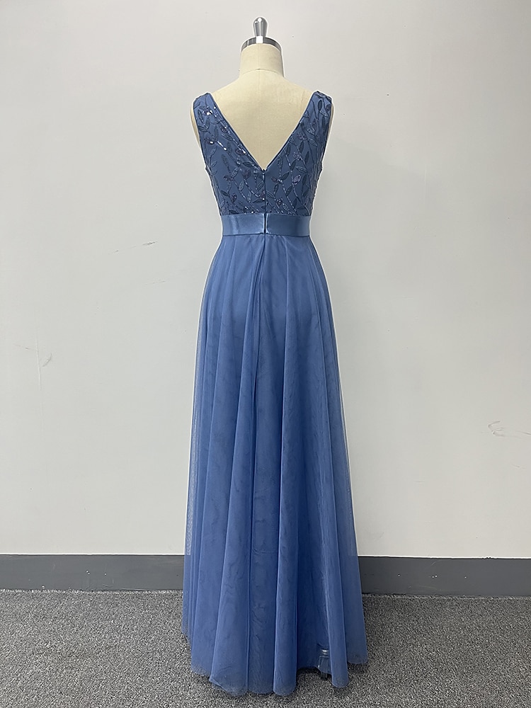 A-Linie Abendkleid Elegant Kleid Abendgesellschaft Abschlussball Bodenlang Ärmellos V Ausschnitt Gürtel / Schärpe Tüll V-Ausschnitt mit Glitzer Stickerei 2025 2025 - $56.99 –P2