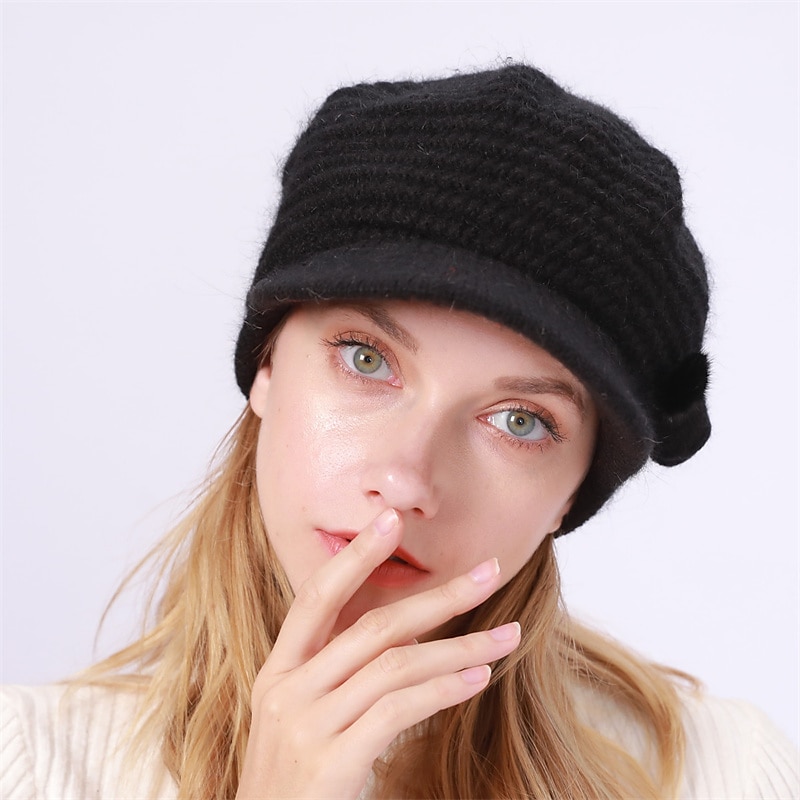 laço de chapéu de malha feminino & chapéu de inverno térmico com decoração de pompons e viseira de sol para exterior de 2025 por $21.99 –P8