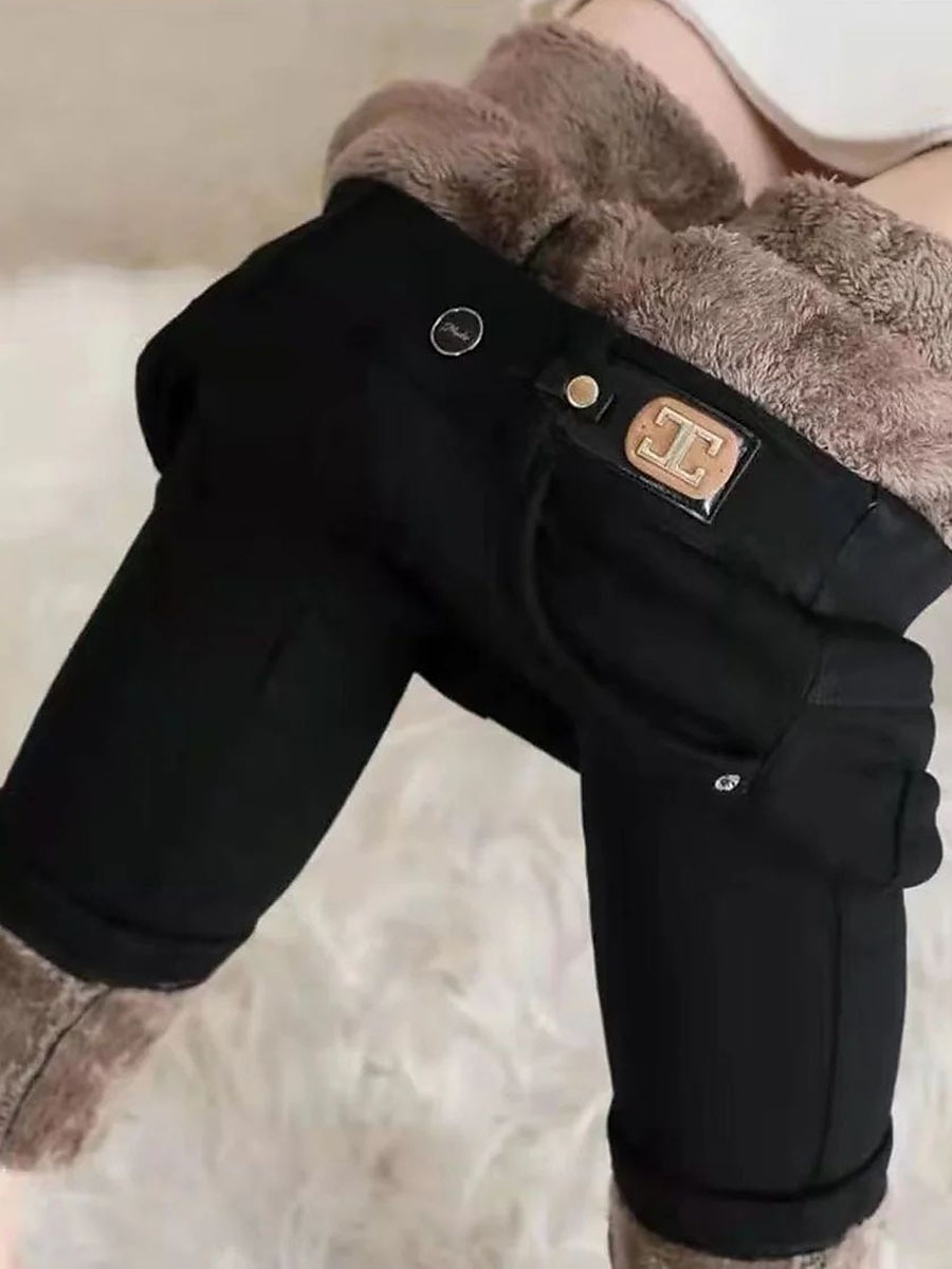 Damen Leggins Modisch Strassenmode In voller Länge Hoher Taillenbund Feste Farbe Tasche Elastische Taille warm Komfort Atmungsaktivität Mikro-elastisch Urlaub Strasse Täglich Schwarz Grau Herbst 2025 - $20.99 –P3