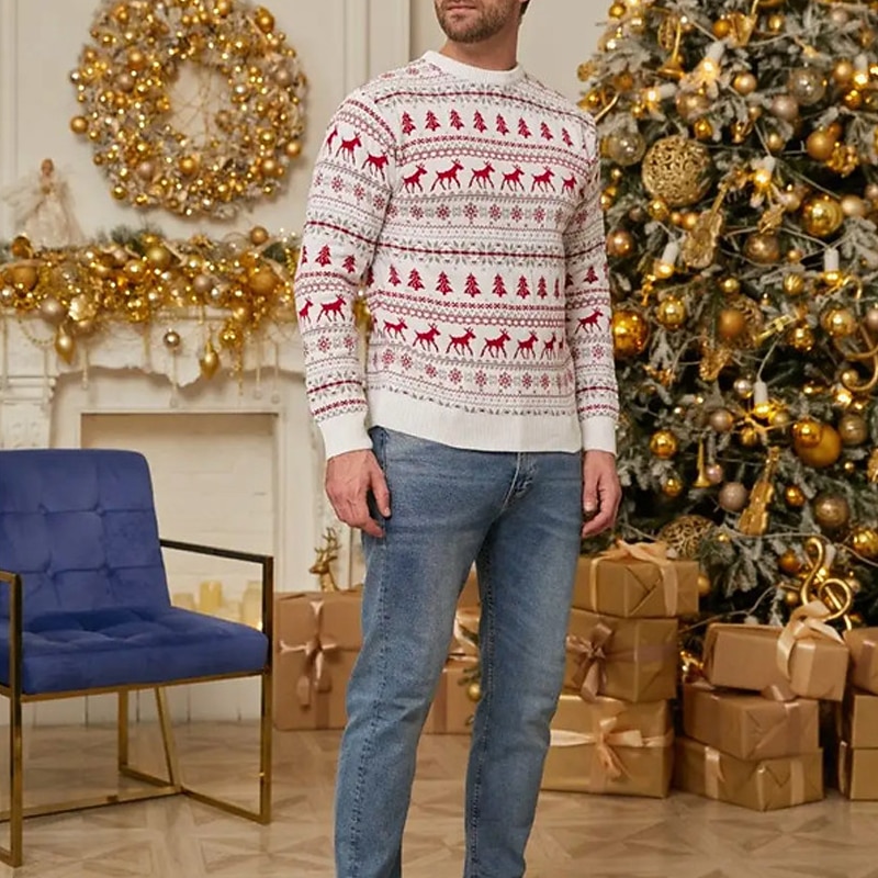 Herren-Weihnachtspullover, Weihnachtspullover, Elch, Schneeflocke, lässiger Herren-Strickpullover, hässlicher Weihnachtspullover, Pullover, Pullover, Strickwaren, Outdoor, Alltag, Urlaub, 2025 - $38.99 –P3