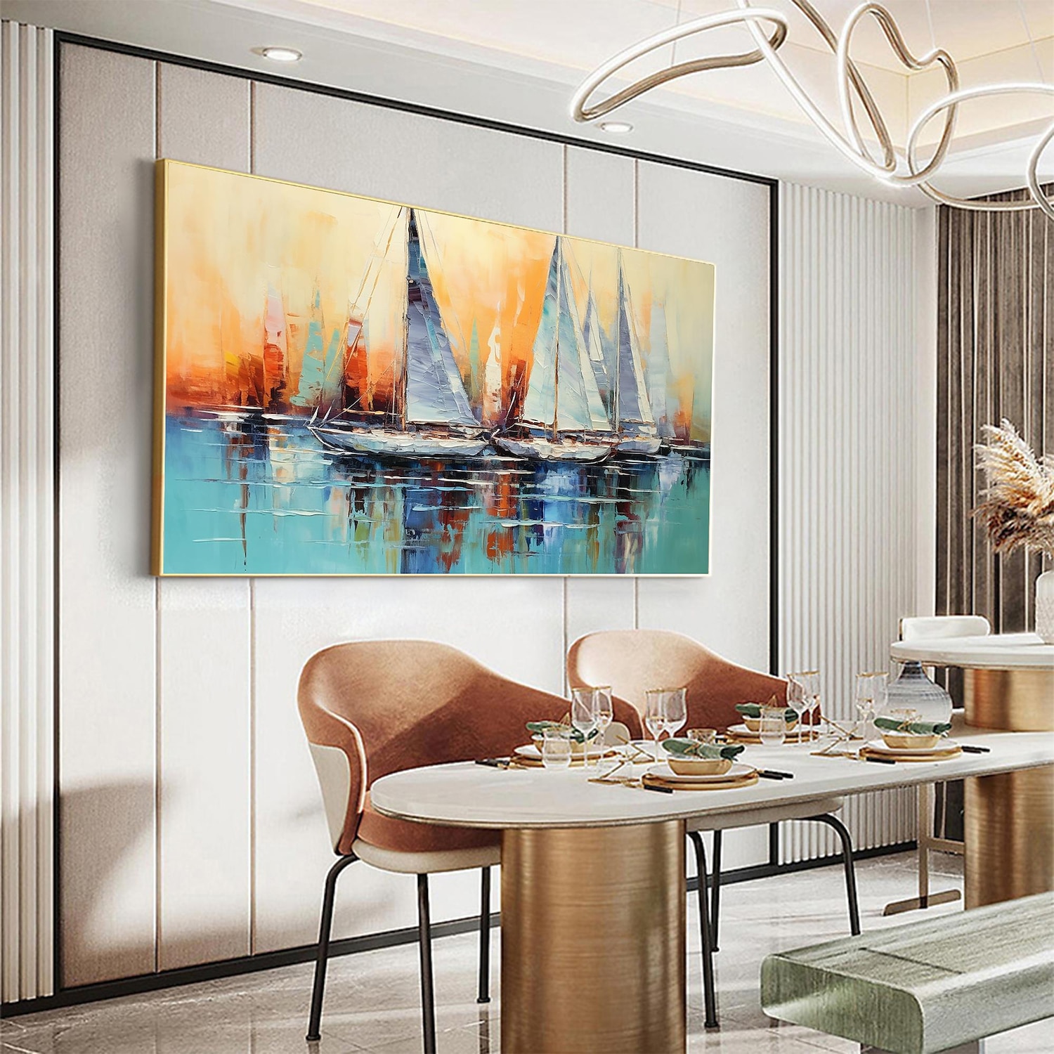 peinture à l'huile faite à la main toile mur art décor original voilier coloré en entier pour la décoration intérieure avec cadre étiré sans peinture de cadre intérieur de 2025 ? $158.99 –P7