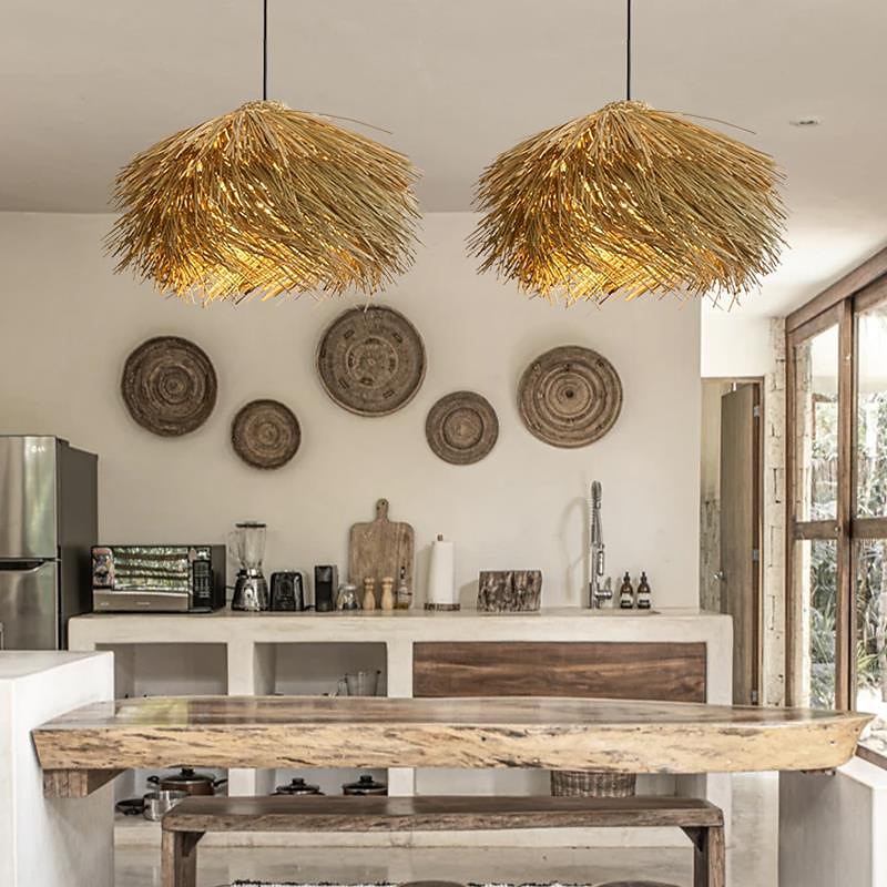 Rattan Pendant Light 40/50cm Retro Suspension Lamp Woven Hanging Lamp Wicker Lampshade Hanging Light Fixture for Dining Table Restaurant 110-240V 2025 - $399.99 –P1