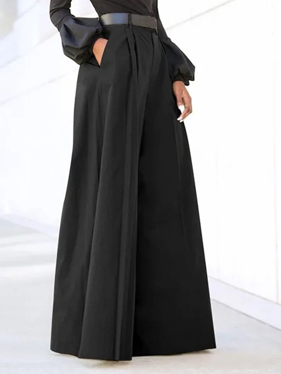 Vestido de pierna ancha para mujer, pantalones de trabajo, parte inferior acampanada, longitud completa, moda, ropa de calle, diario, negro, caqui, s m, otoño invierno 2025 - $26.99 –P1