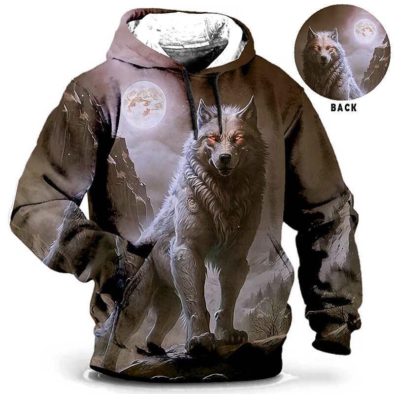 Halloween Wolf Moon Hoodie Mens Graphic Animal Prints Daily Classic Casual 3D Pullover Holiday Going Out Streetwear Hoodies Blue Brown Green Long Sleeve Black And White Cotton 2024 33.99