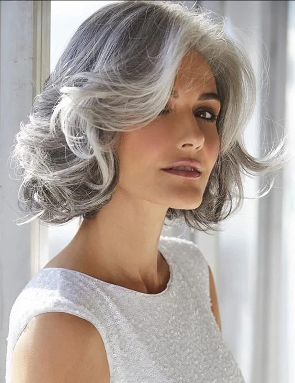 Short Grey Pixie Cut Wigs for Women layered Synthetic Hair Mixed Gray Wig with White Bangs Natural Wavy Wigs for Old Lady 2025 - $24.99 –P1
