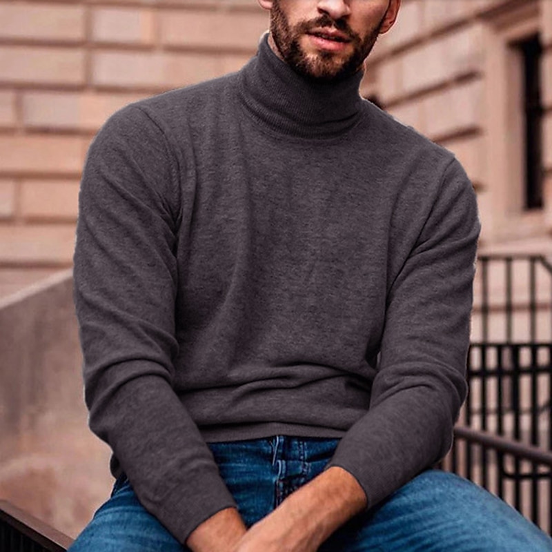 Herre Turtleneck genser Pullover genser Herre Turtle Neck Jumper Riflet Strikke Normal Strikket عادي Rullekrage Moderne Moderne Slim passform Arbeid Dagligdagstøy Klær Høst vinter Vin Svart S M L 2025 - $21.99 –P9