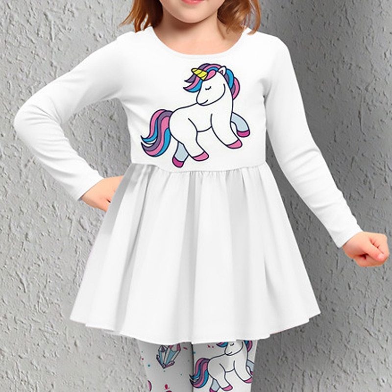 Voor meisjes 3D Eenhoorn T-shirt en legging Ruffeljurkset Lange mouw 3D-afdrukken Herfst Winter Actief Modieus Dagelijks Kinderen 3-12 jaar Buiten Vakantie Afspraakje Normale pasvorm 2025 - $19.49 -P5