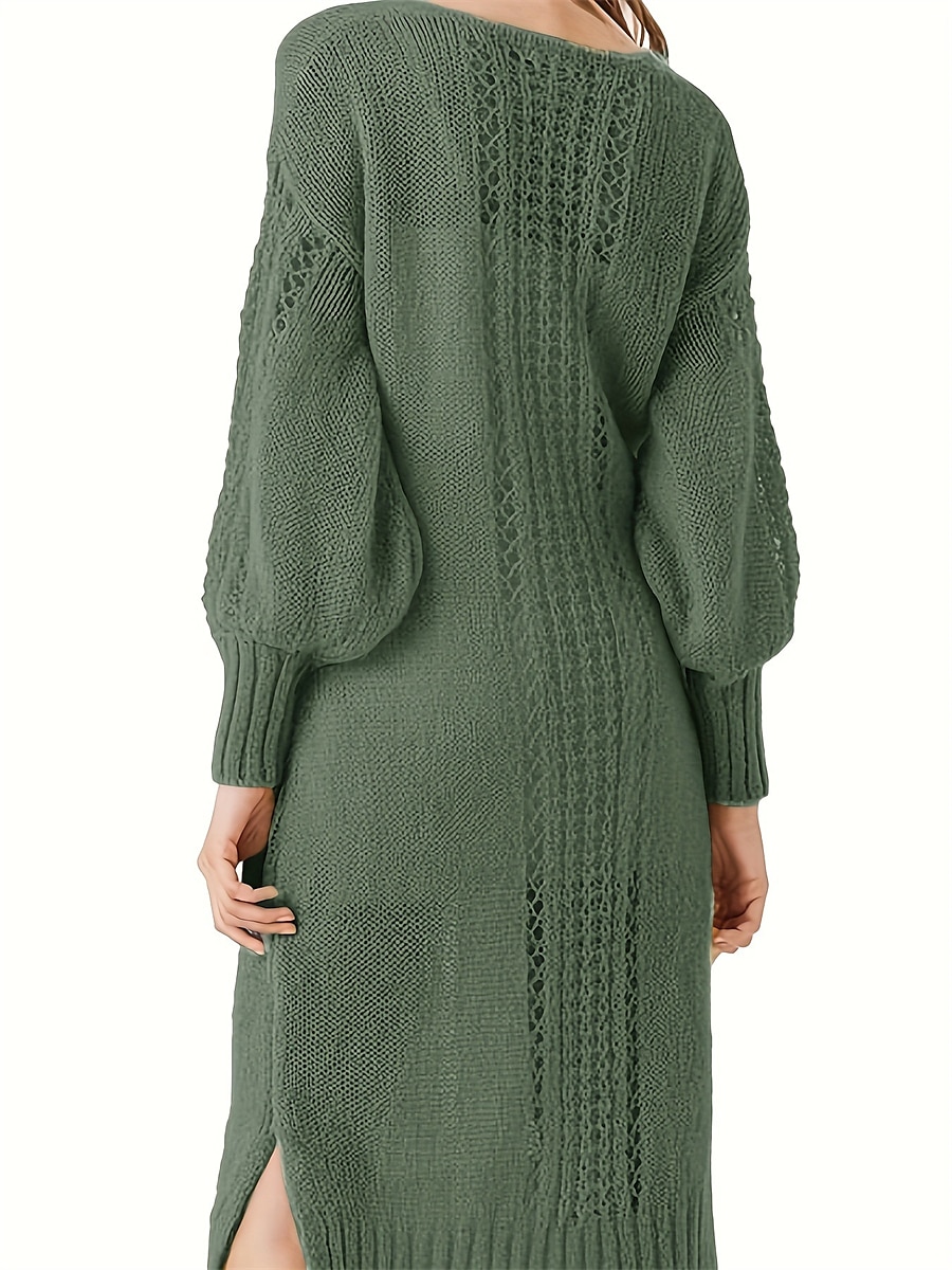 Women's Sweater Dress Jumper Dress Casual Dress Midi Dress Warm Pure Color Outdoor Casual Daily Going out V Neck Long Sleeve 2023 Loose Fit Green S M L 2023 - US $31.99 –P2